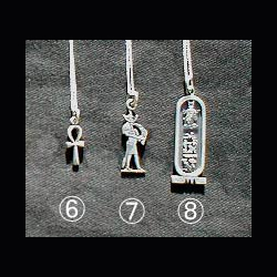 Ankh pendant, Thoth pendant, Cartouche pendants